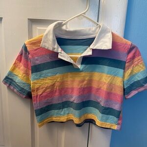 SweatyRocks Women's Collar Half Button Short Sleeve Striped Crop Top T-Shirts